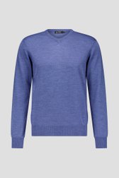 Pull bleu avec col en V et laine de DANPR pour Hommes