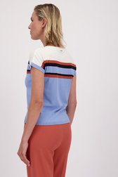 Le dos de Pull bleu clair à rayures et manches courtes de Claude Arielle pour Femmes