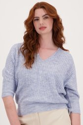 Pull bleu clair en maille côtelée à manches 3/4	 de Libelle pour Femmes