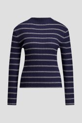Photo produit 1 de Pull bleu côtelé à motif rayé blanc de LŌVING pour Femmes