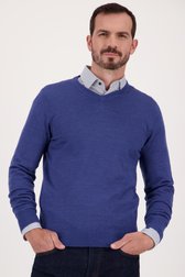 Pull bleu fin avec col en V de Dansaert Black pour Hommes
