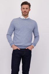 Le devant de Pull bleu finement tricoté à col rond de Dansaert Black pour Hommes