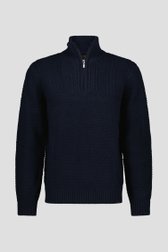 Pull bleu foncé à fermeture éclair courte de Ravøtt pour Hommes