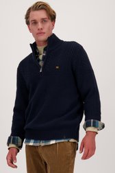 Pull bleu foncé à fermeture éclair courte de Ravøtt pour Hommes