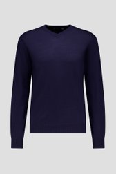 Pull bleu foncé avec col en V et laine de DANPR pour Hommes