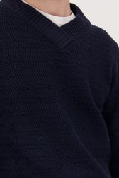 Pull bleu foncé avec motif tricoté fin	 de Ravøtt pour Hommes