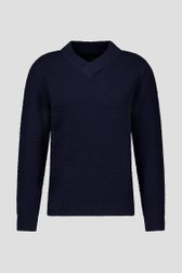 Pull bleu foncé avec motif tricoté fin	 de Ravøtt pour Hommes