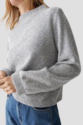 Détail de Pull bleu gris chiné à manches ballon de Opus pour Femmes