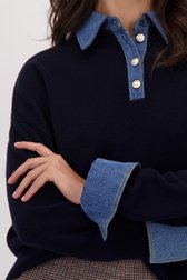 Détail de Pull bleu marine avec col en denim de Louise pour Femmes