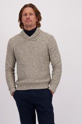 Le devant de Pull chiné beige à col châle de Ravøtt pour Hommes