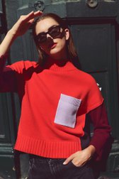 Pull Colour Block en rouge et gris foncé de Louise pour Femmes