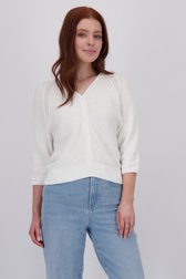Pull côtelé blanc avec col en V de Libelle pour Femmes