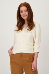 Pull côtelé écru avec col en V de Libelle pour Femmes