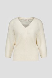 Pull côtelé écru avec col en V de Libelle pour Femmes