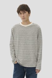 Le devant de Pull écru à motif rayé gris de Matinique pour Hommes