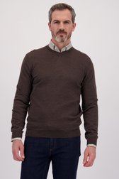 Le devant de Pull en laine brun foncé à col V de Dansaert Black Premium pour Hommes