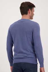 Pull en maille fine bleu à col en V de Michaelis pour Hommes