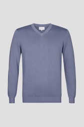 Pull en maille fine bleu à col en V de Michaelis pour Hommes