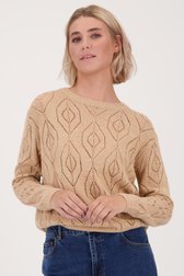 Le devant de Pull fin beige foncé avec motif ajouré de Libelle pour Femmes