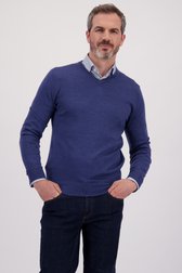 Le devant de Pull fin bleu avec col en V de Dansaert Black pour Hommes
