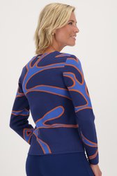 Pull fin bleu avec motif orange de Claude Arielle pour Femmes