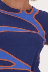 Pull fin bleu avec motif orange de Claude Arielle pour Femmes