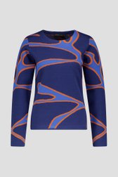 Pull fin bleu avec motif orange de Claude Arielle pour Femmes