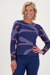 Pull fin bleu avec motif orange de Claude Arielle pour Femmes