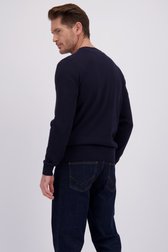 Le dos de Pull fin bleu foncé à col V de Dansaert Blue pour Hommes