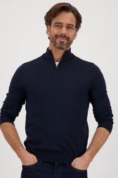 Pull fin bleu foncé à fermeture éclair de Dansaert Black pour Hommes