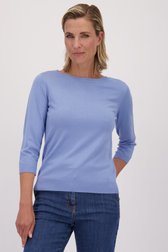 Le devant de Pull finement tricoté bleu clair de Claude Arielle pour Femmes