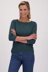 Le devant de Pull finement tricoté vert foncé de Claude Arielle pour Femmes
