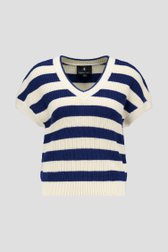 Pull navy-beige rayé tricoté à lanches courtes de AC by Annelien Coorevits pour Femmes