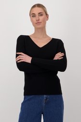 Pull noir avec col en V de Liberty Island pour Femmes