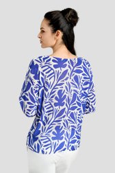 Pull-over écru avec impression de feuilles bleues de Bicalla pour Femmes