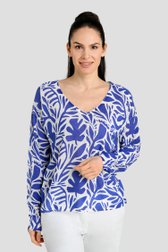 Pull-over écru avec impression de feuilles bleues de Bicalla pour Femmes