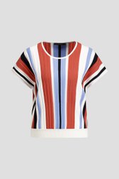 Photo produit 1 de Pull rayé orange et bleu à manches courtes de Claude Arielle pour Femmes
