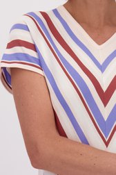 Détail de Pull rose à manches courtes à col en V à rayures de Claude Arielle pour Femmes