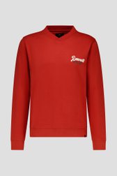 Pull rouge avec col en V  de Ravøtt pour Hommes