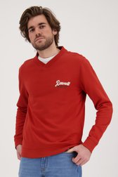Pull rouge avec col en V  de Ravøtt pour Hommes