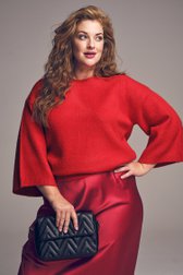Pull rouge en maille à manches 3/4	 de Geisha pour Femmes
