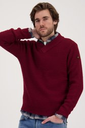 Pull rouge foncé avec motif tricoté fin	 de Ravøtt pour Hommes
