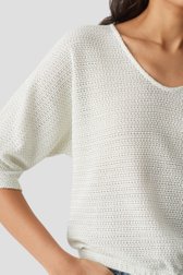 Pull tricot vert-blanc avec manches chauve-souris de Opus pour Femmes