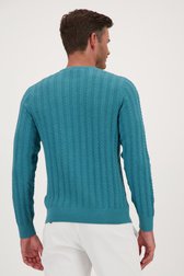 Pull turquoise avec motif câblé tricoté de Upper East pour Hommes