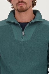 Pull vert-bleu avec fermeture éclair courte de Ravøtt pour Hommes