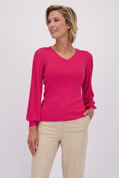 Le devant de Pull violet-rose à manches longues bouffantes de Claude Arielle pour Femmes