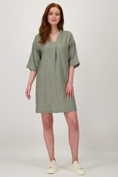 Robe en lin vert-gris avec col en V de Libelle pour Femmes