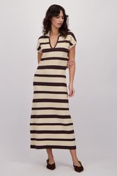 Le dos de Robe longue en maille à rayures beige et brunes de Louise pour Femmes