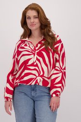 Voorkant van Rode blouse met lichtbeige bladermotief door ONLY Carmakoma voor Dames