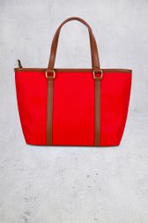 Achterkant van Rode schoudertas met bruine leather look details door Laurent David voor Dames